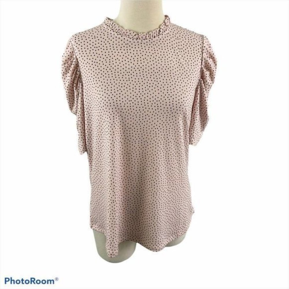 NWT ADRIANNA PAPELL Blush? Pink Polka Dot Blouse
